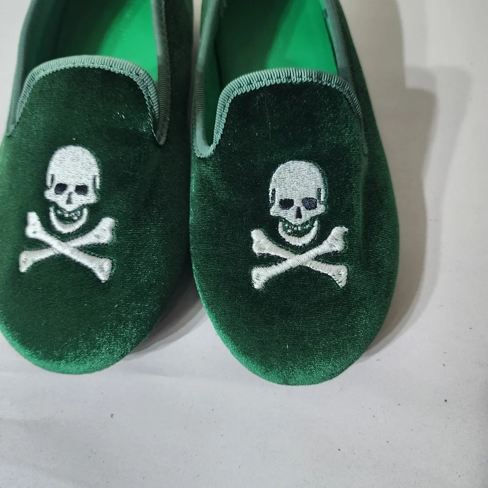 Crewcuts Kids Green Velvet Skull Crossbones Smoking Loafers Flats PO58088104